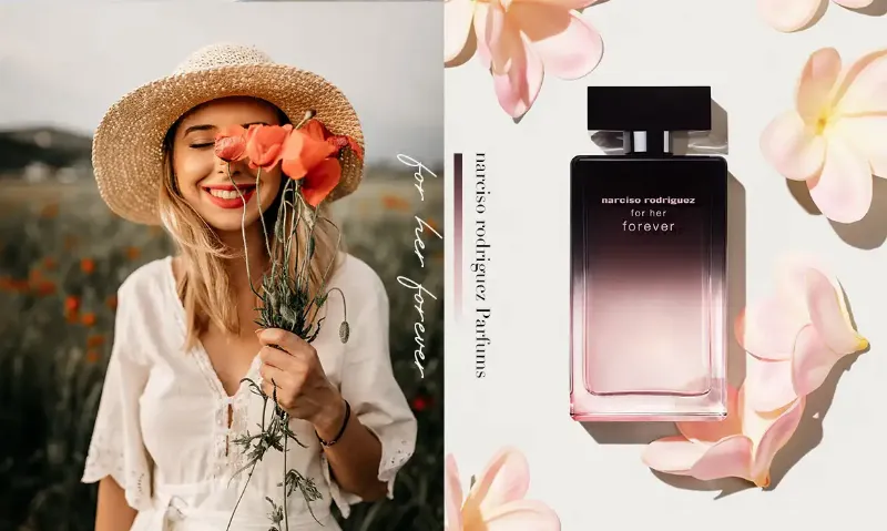 Người phụ nữ đang thử nước hoa Narciso Rodriguez lên cổ tay để cảm nhận mùi hương